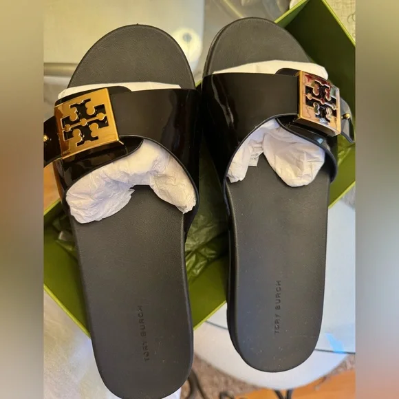 NWT Tory Burch Mellow Slide 
Perfect Black / Gold / Perfect Black - Picture 5 of 11